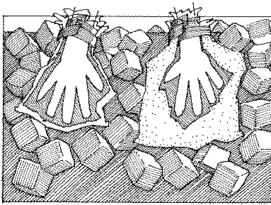 Hands immersed in ice